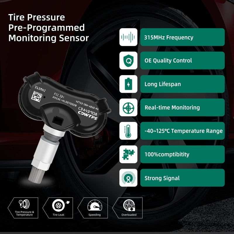 CDWTPS TPMS Sensor-315MHZ Tire Pressure Monitoring System for Honda&Acura-CSX, Civic,CR-Z,Element,Fit,Insight,Odyssey,Odyssey Touring Replace#42753SNAA81.42753SNAA83.42753TR3A81(Set of 4) - Image 3